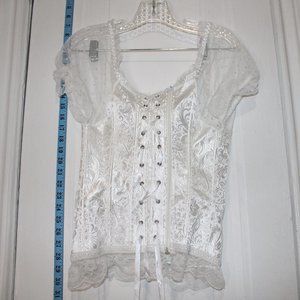 White lace, women corset, wire support, zipper, with gloves